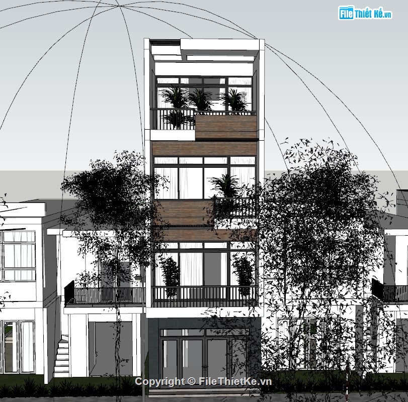 nhà 4 tầng,bản vẽ nhà phố 4 tầng,mẫu nhà phố 4 tầng,sketchup nhà phố 4 tầng